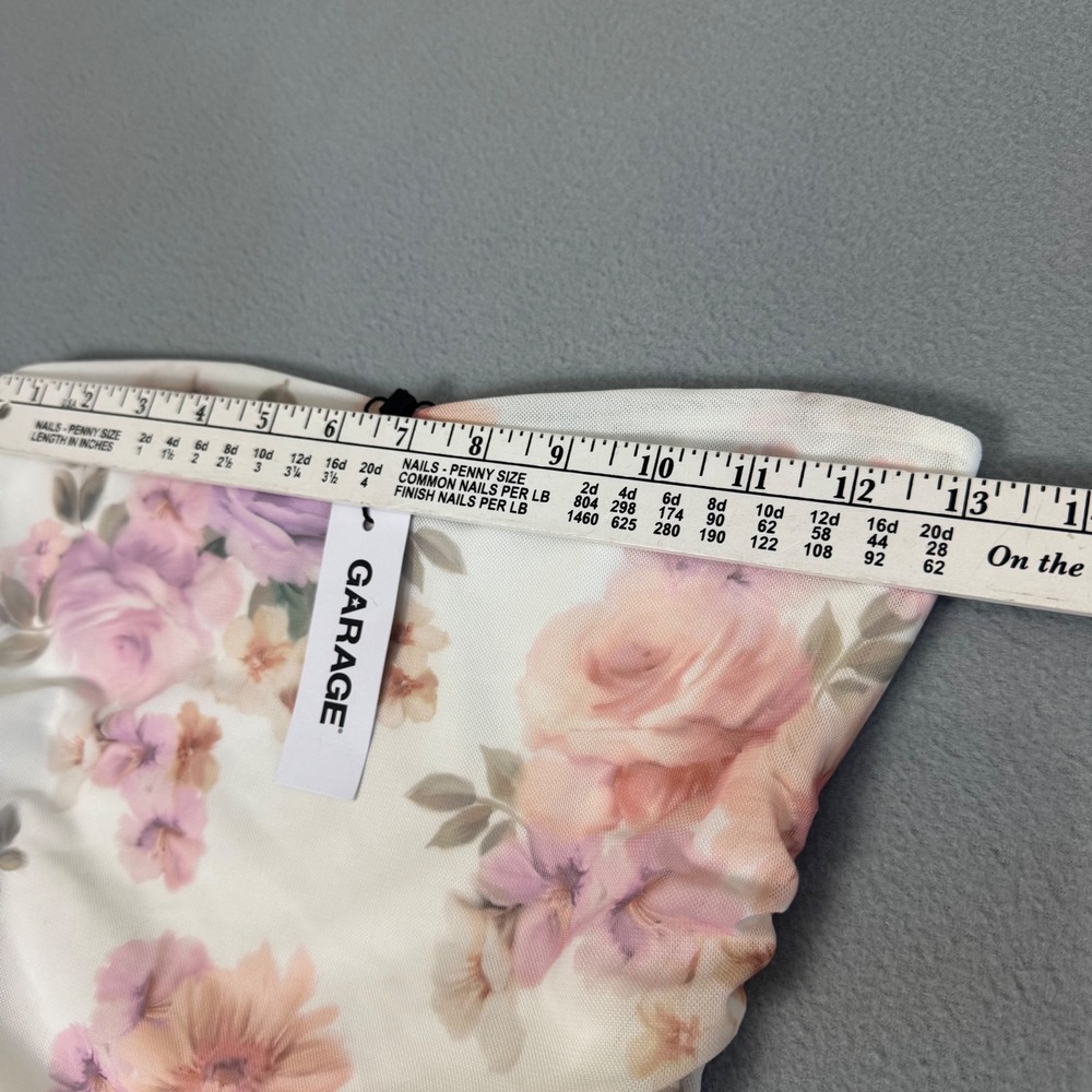 Garage Rosalie Ruched Tube Top Sz Medium Watercolor Floral Mesh White 100096911 - Picture 7 of 8